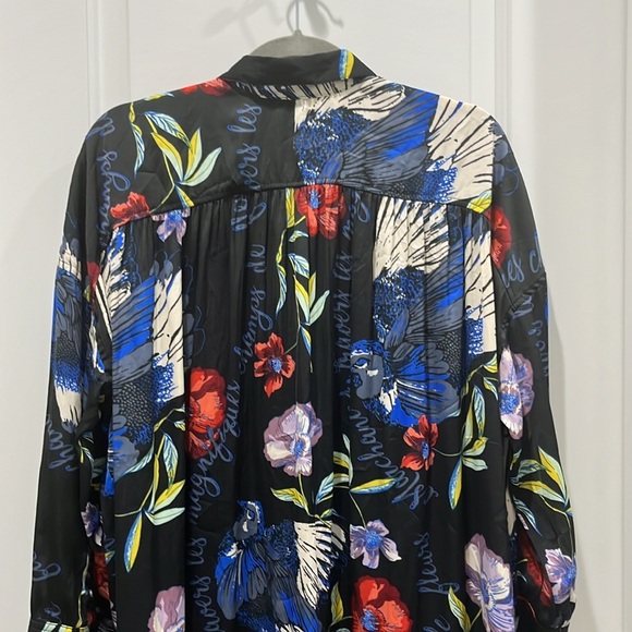 Free People Silky Nights Button Down Oversized Floral Blouse in Onyx Sz S - Picture 11 of 13